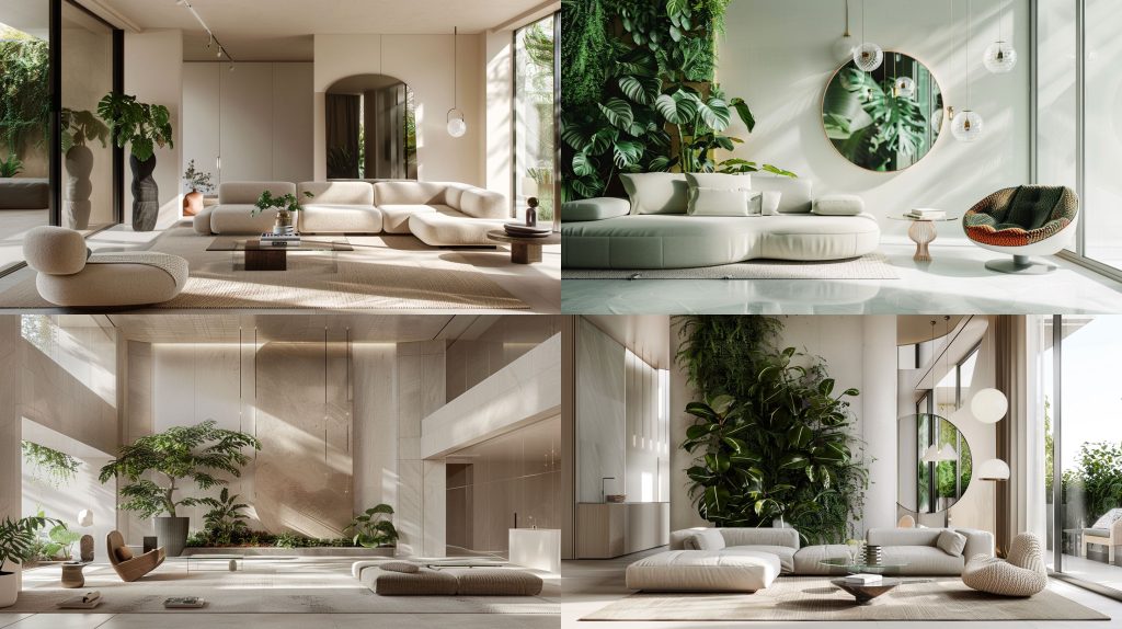极简绿植 sleek 线条现代空间效果图AI提示词