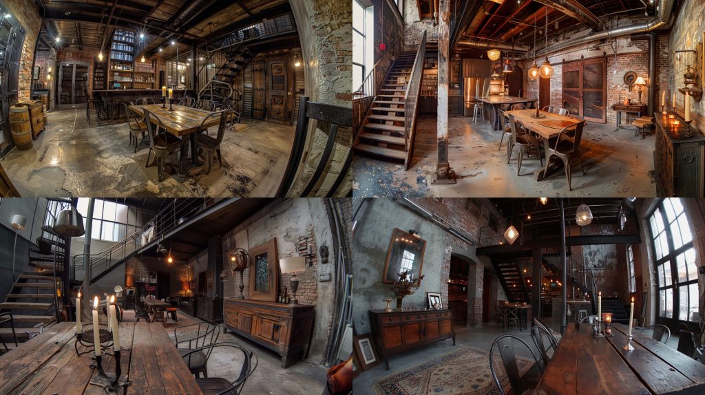 eclectic 纹理表面工业 loft 效果图AI提示词
