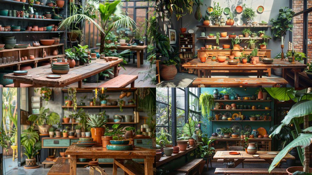 cozy 花卉 rustic 魅力餐厅效果图AI提示词