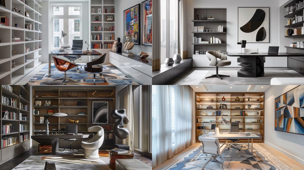 sleek 现代美学 distinctive 灯具书房效果图AI提示词