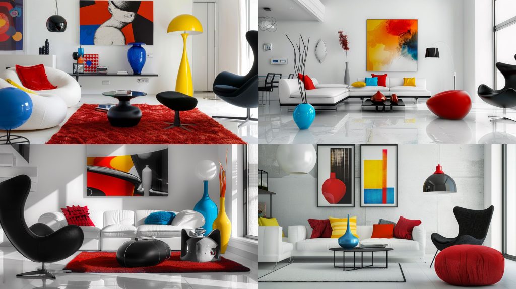 sleek 单色 base vibrant accents 空间效果图AI提示词