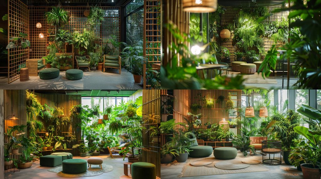 直花园竹木隔断绿意盎然自然空间AI提示词
