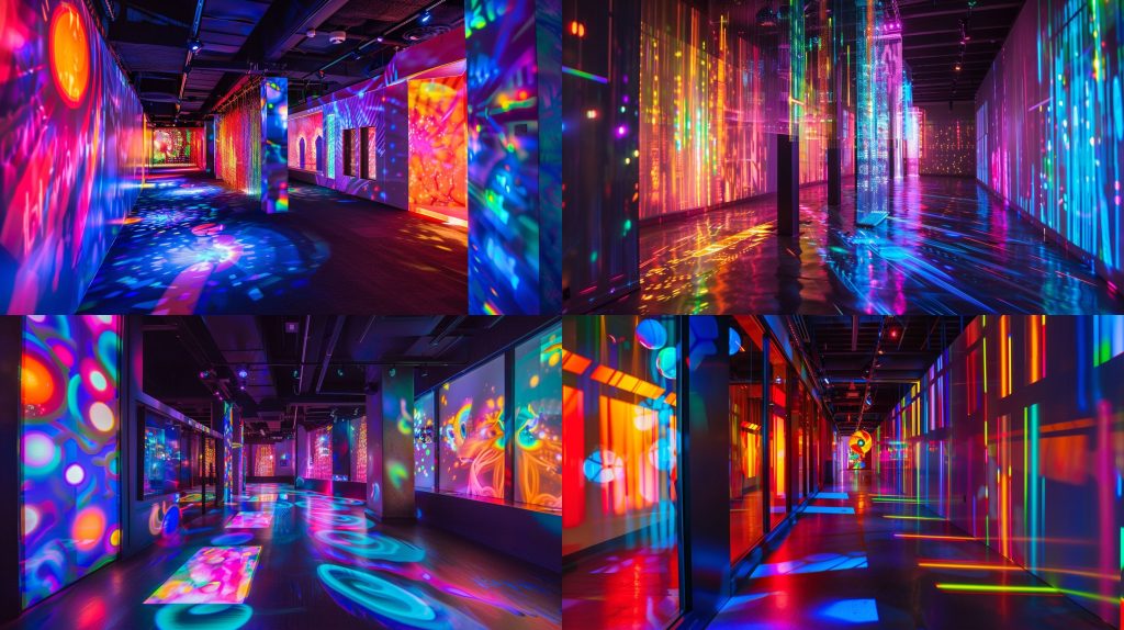 多彩光影光纤互动灯板沉浸式感官空间AI提示词